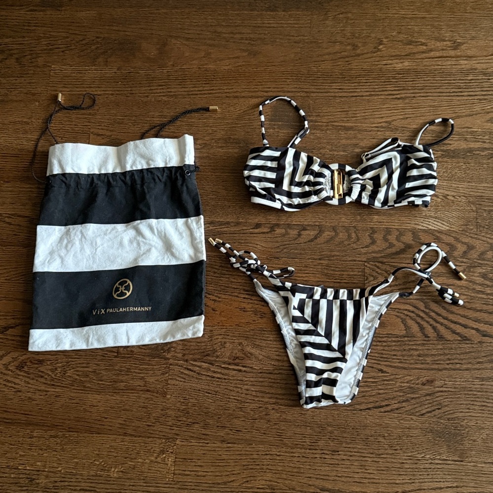 Vix Paula Hermanny Black & White Striped Bikini Set